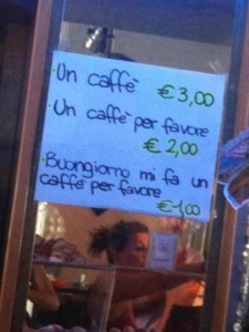Quanto costa un caffè?