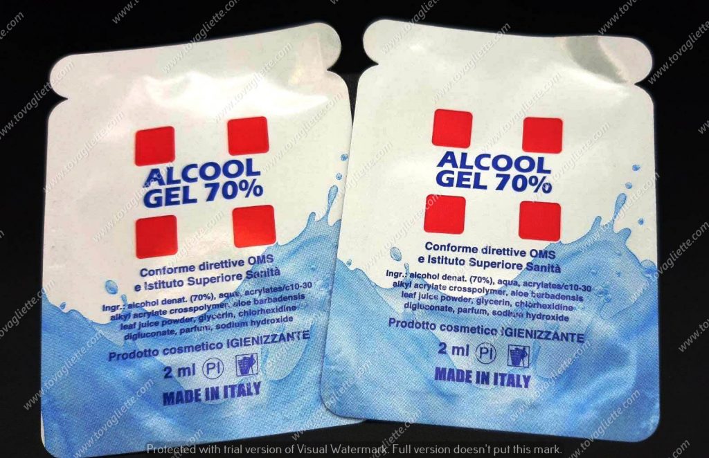 Busta con Alcool Gel pronta all'uso monodose